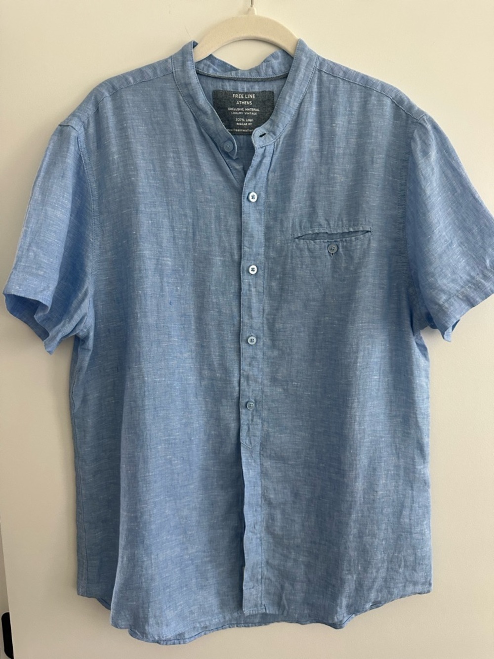 Men’s Light Blue Linen Short-Sleeve Shirt